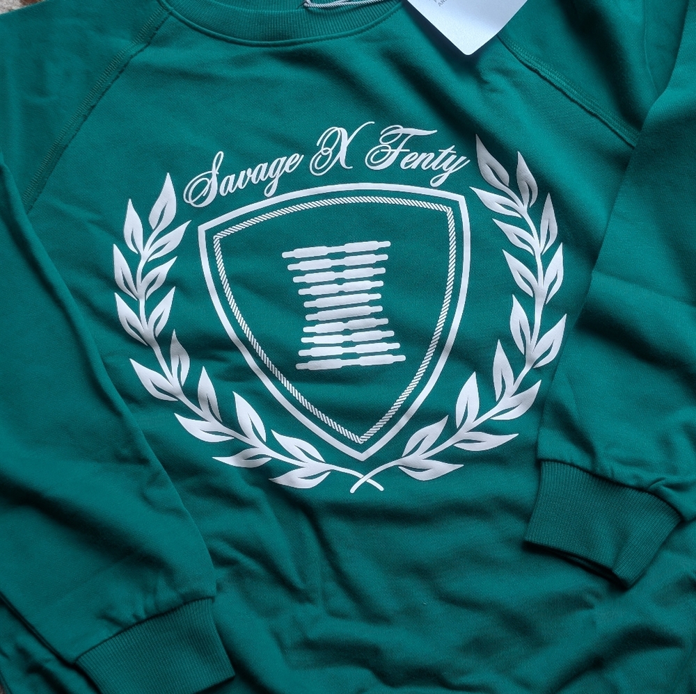 Savage X Fenty Teal Crewneck Sweater, Cropped Ribbed Tank And Ribbed Short Set